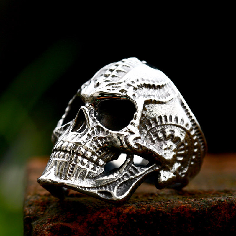 Titanium Steel Punk Skull Ring for Men - Stylish Cross-Border Design in Sizes 7-13