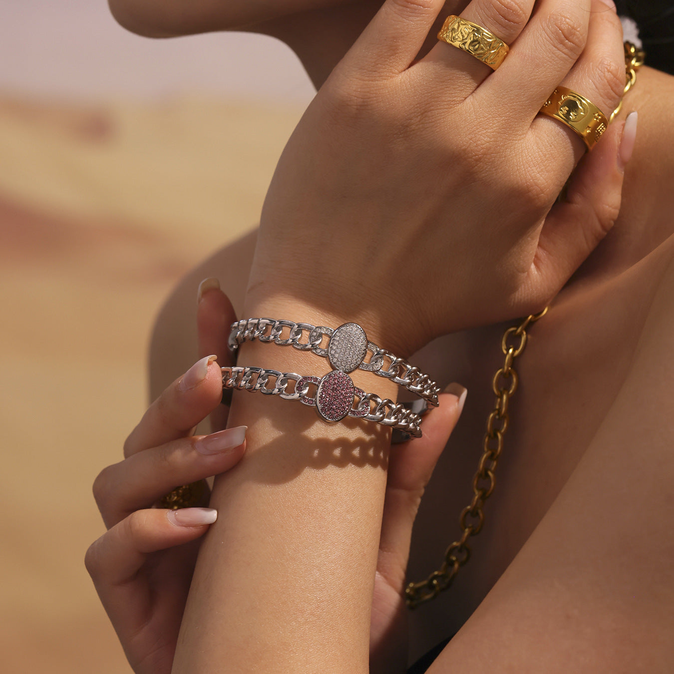 Planderful Stainless Steel NK Chain Zircon Bracelet Unisex