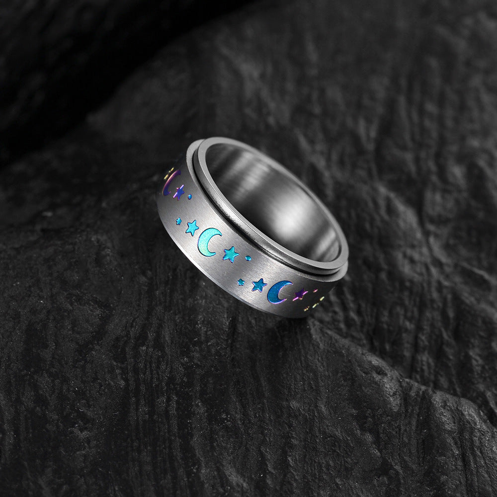 Celestial Rotating Silver Star Moon Ring - Stainless Steel Unisex Jewelry Bulk Buy