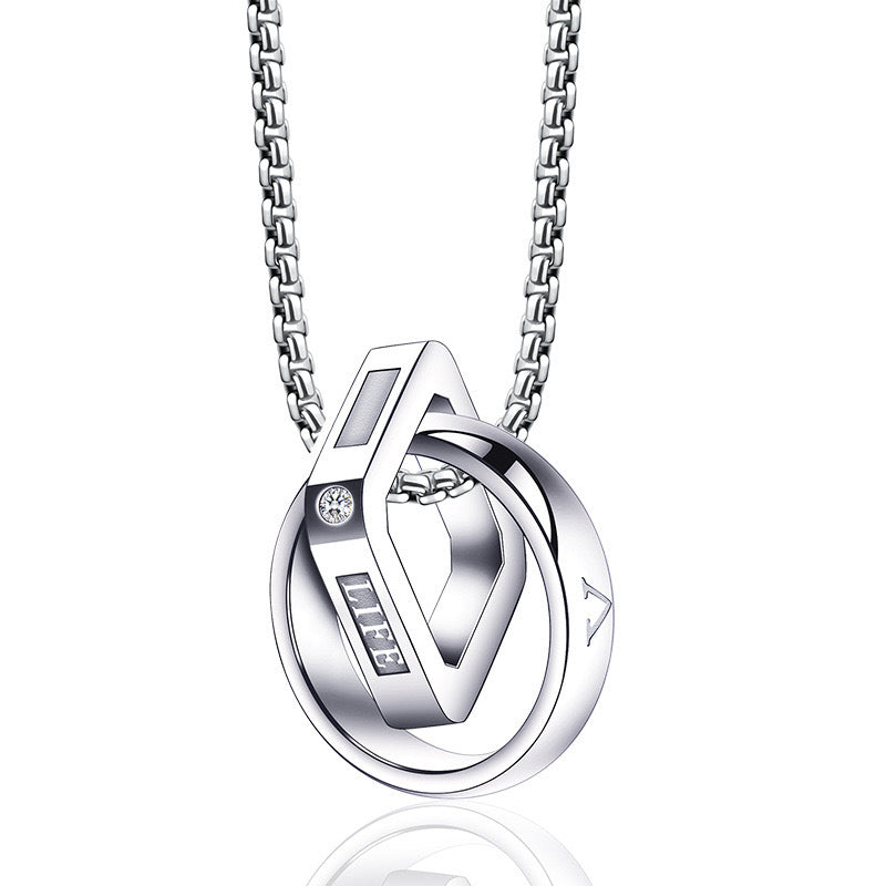 Planderful Everyday Genie Mens Titanium Steel Double Ring Necklace Does Not Fade Versatile Everyday Jewelry for Him