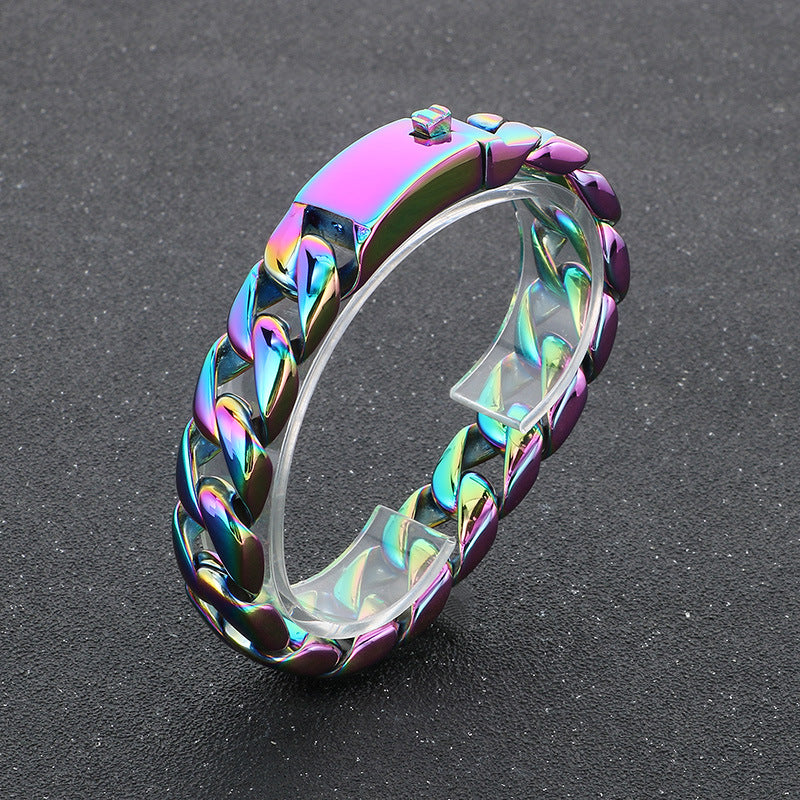 Planderful Mens Titanium Cuban Chain Bracelet Electroplated