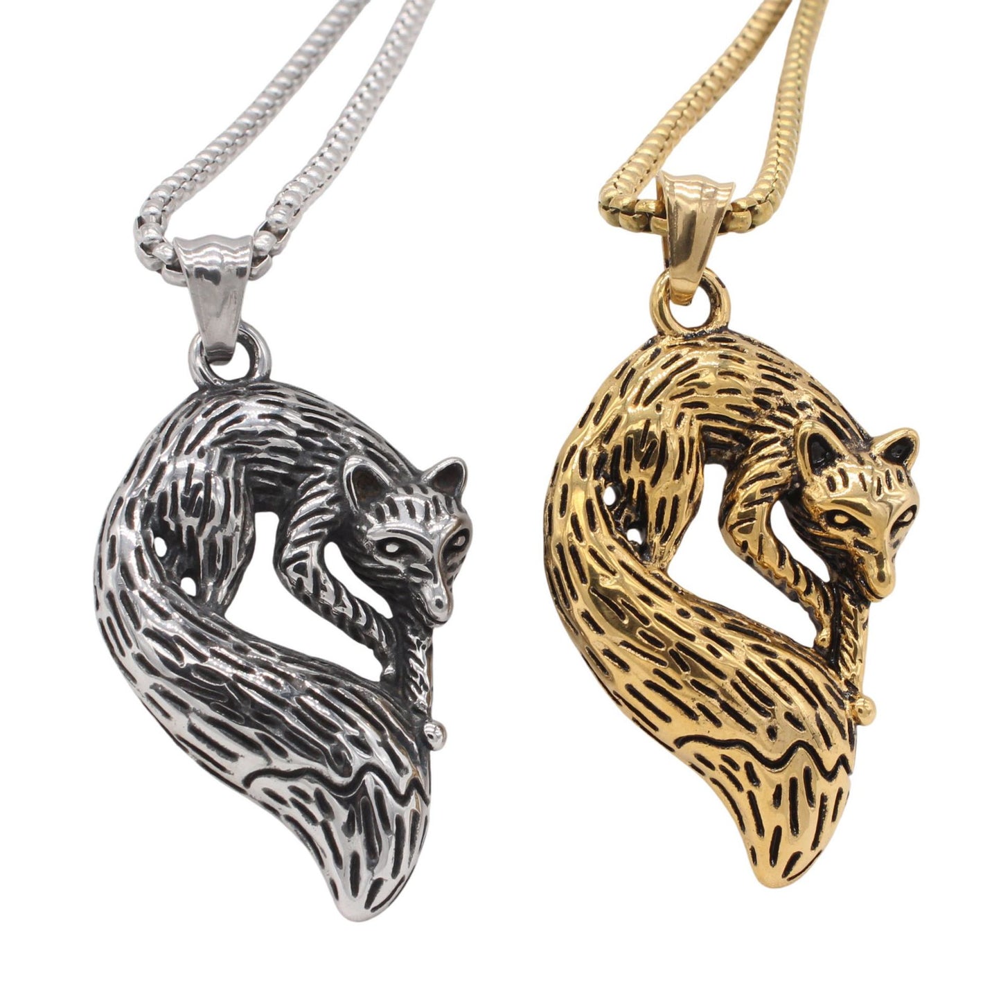 Planderful Everyday Genie – European and American Retro Fox Titanium Steel Pendant Necklace for Men