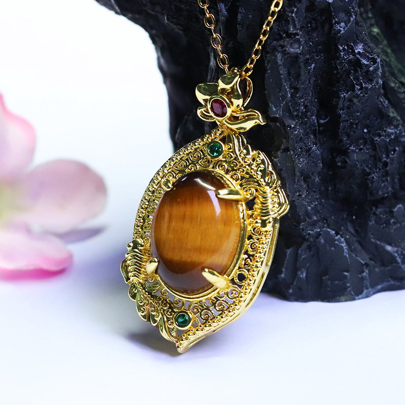 Yellow Tiger Eye Pisces Pendant — No Chain