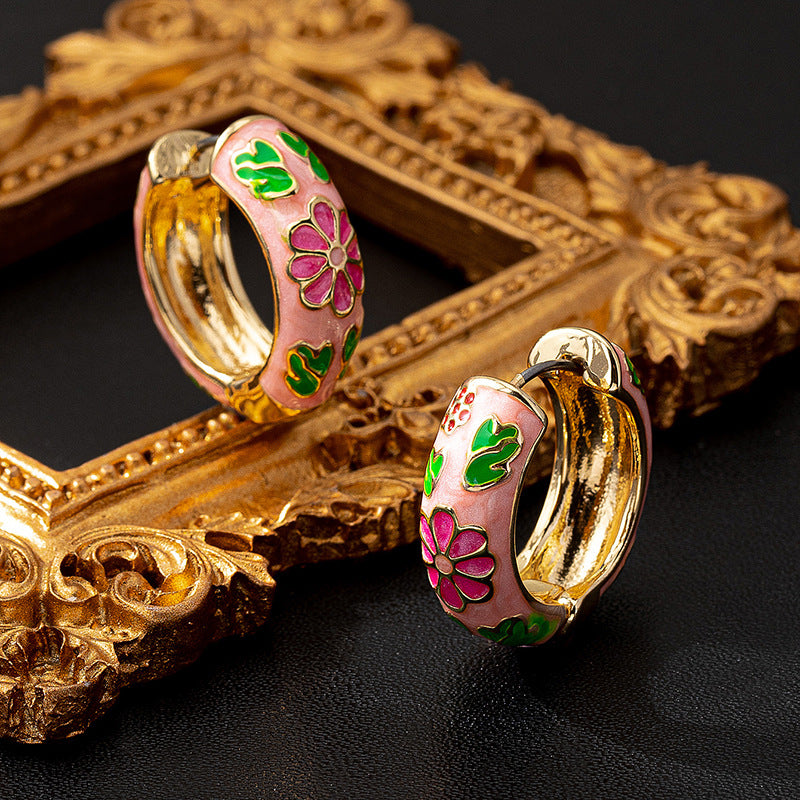 Planderful Vienna Verve Earrings – Versatile Retro Metal Design with Colorful Flower Accents