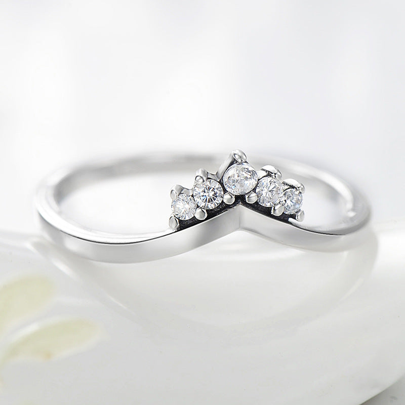 Everyday Genie Sterling Silver Crown Stacked Ring with Zircon for Women