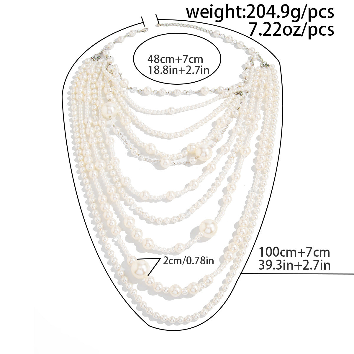 Heavy Pearl-Style Multi-Layer Beaded Necklace