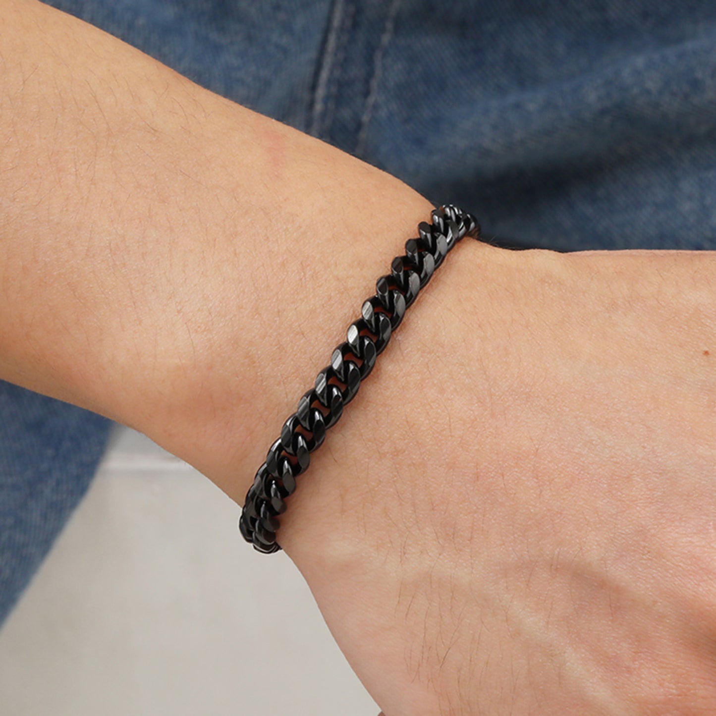 European And American Punk Stainless Steel Cuban Chain Bracelet Vintage Grey Men's Jewelry For Men