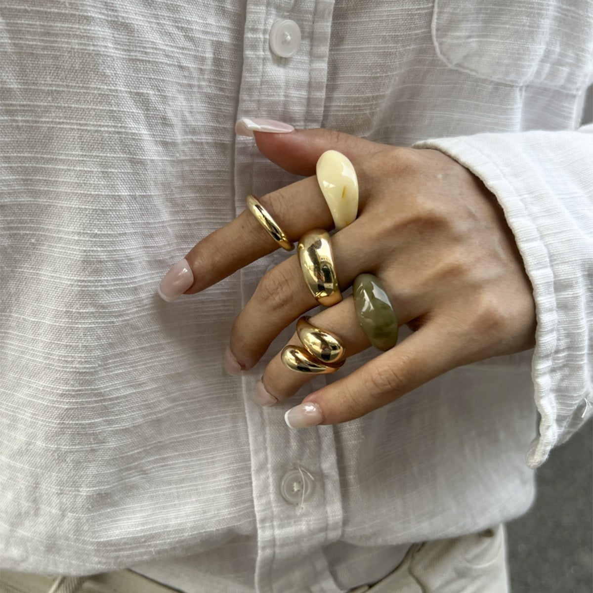 Planderful Geometric Landscape Ring Set With Resin Inlay Vienna Verve Collection Statement Jewelry For Women