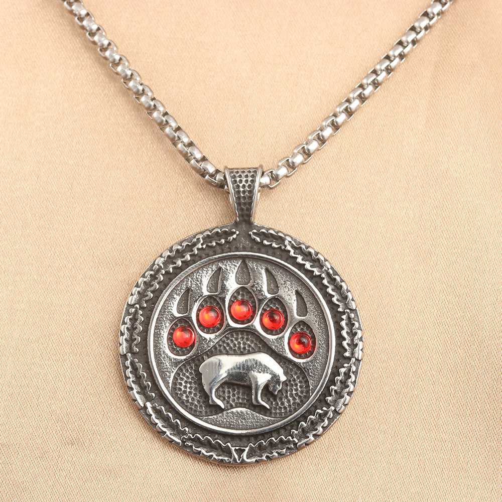 European And American Stainless Steel Bear Paw Pendant Necklace