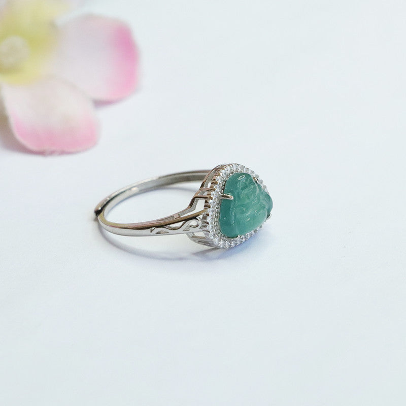 Sterling Silver Jade Buddha S-Shaped Ring