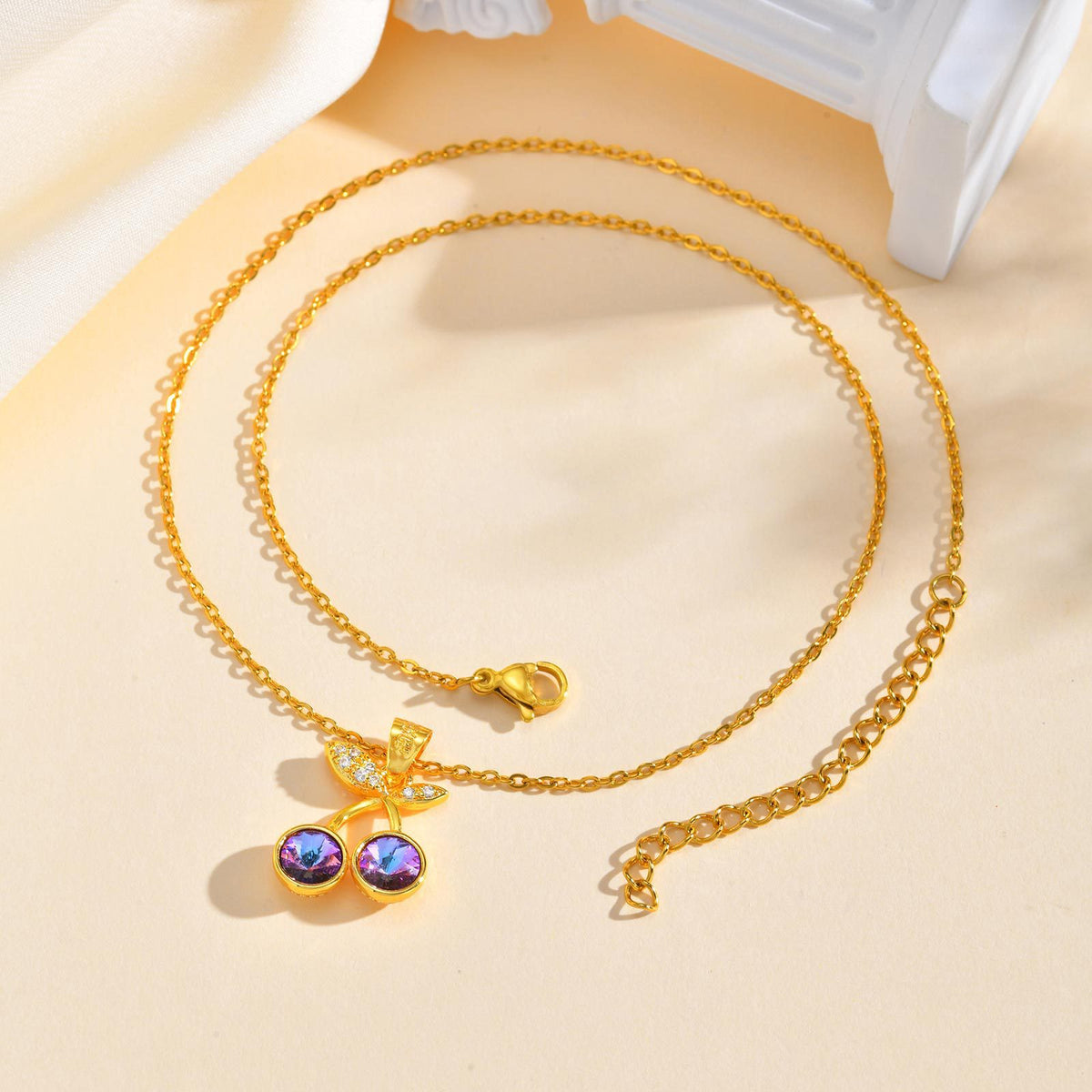 Copper Material Style Cherry Fruit Zircon Design Pendant Necklace