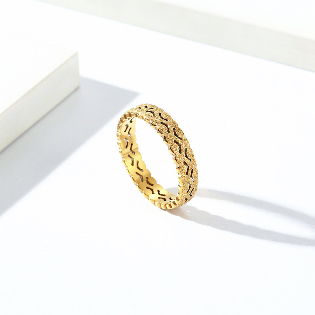 Cross-Border Korean Sand Stainless Steel Ring for Women