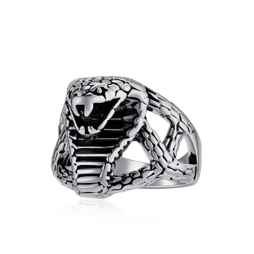 King Cobra Titanium Steel Ring Men's Hip-Hop Viper Jewelry