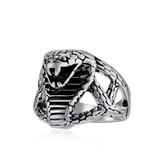 King Cobra Titanium Steel Ring Men's Hip-Hop Viper Jewelry