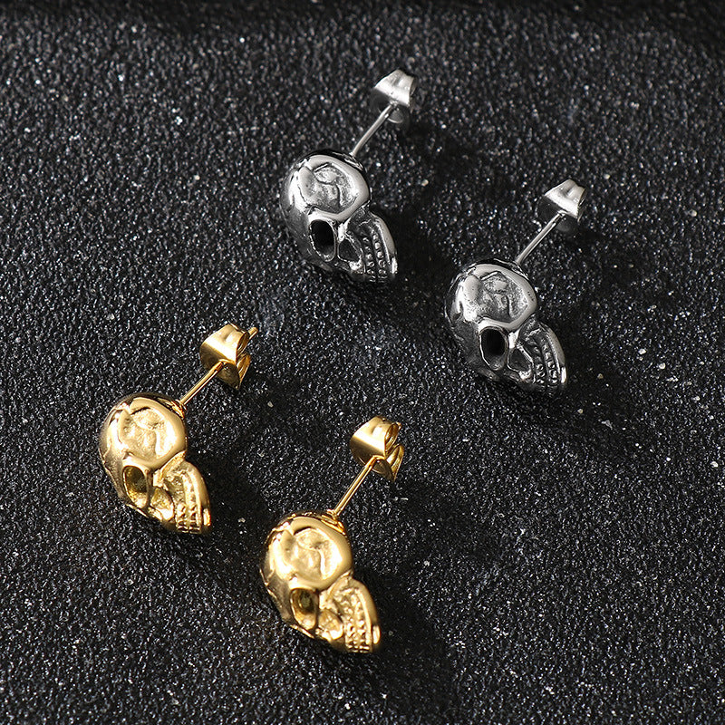 Planderful Edgy Skull Head Stud Earrings For Men Stainless