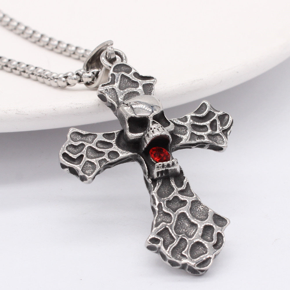 Skull Pendant Titanium Steel Necklace For Men And Unisex Protection Retro Cross By Planderful