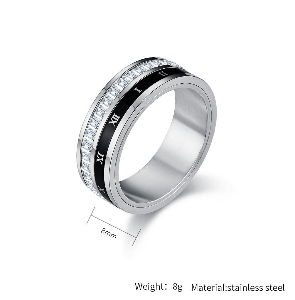 Zircon Roman Numeral Rotating Ring For Men Planderful Elegant Light Luxury Jewelry