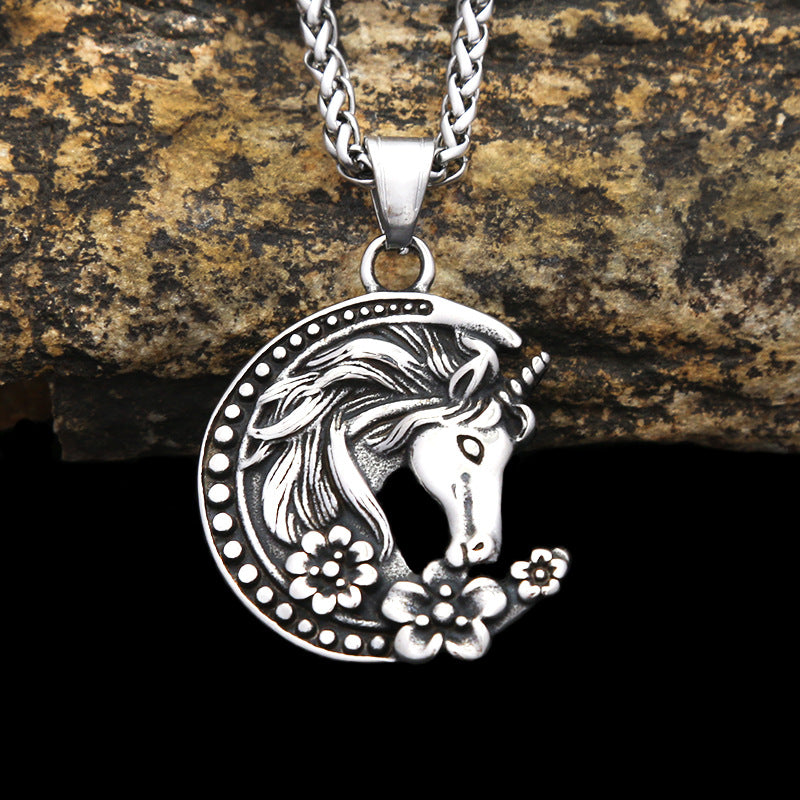 Moon Horse Stainless Steel Men's Pendant Necklace