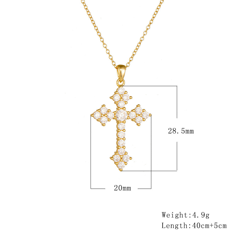 Cross Pendant Sterling Silver Necklace Personality Hip Hop Retro Hipster Full Zircon