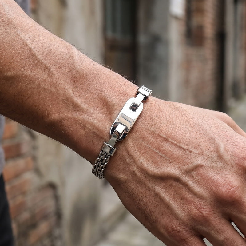 Style Rectangular Plate Mesh Chain Titanium Steel Bracelet Geometric Curved Bar