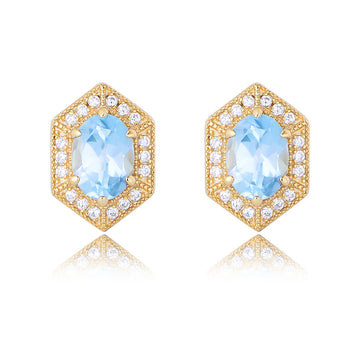 Geometric Blue Natural Topaz Earrings Sterling Silver Stud Earrings, Earrings
