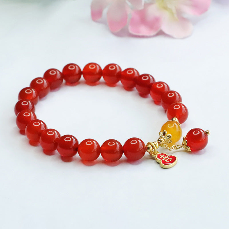 Red Agate and Yellow Chalcedony Sterling Silver Bracelet