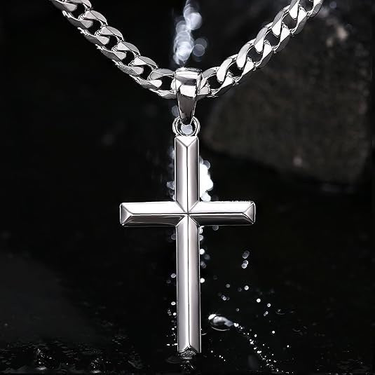 1. Planderful Cross Pendant Necklace Stainless Steel Unisex Cuban Chain Gift For Him And Her