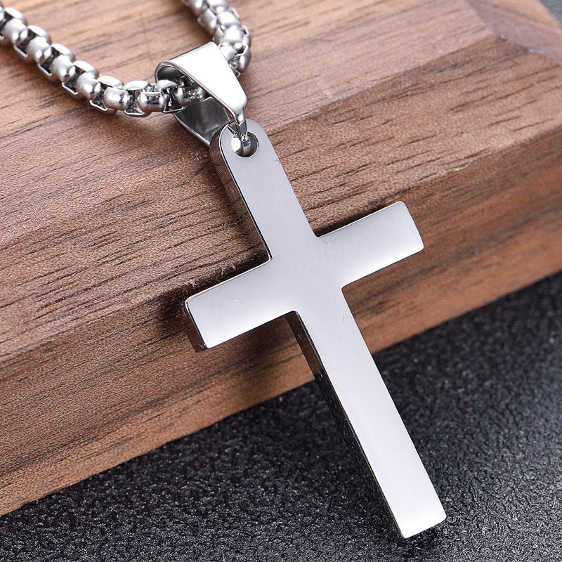 Planderful Men's Titanium Steel Cross Necklace Glossy Pendant Hip Hop Style Korean Version Everyday Genie