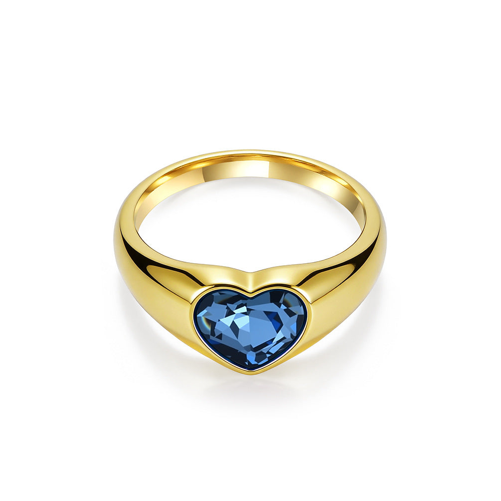 Heart Gold-Plated Stainless Steel Ring Unisex