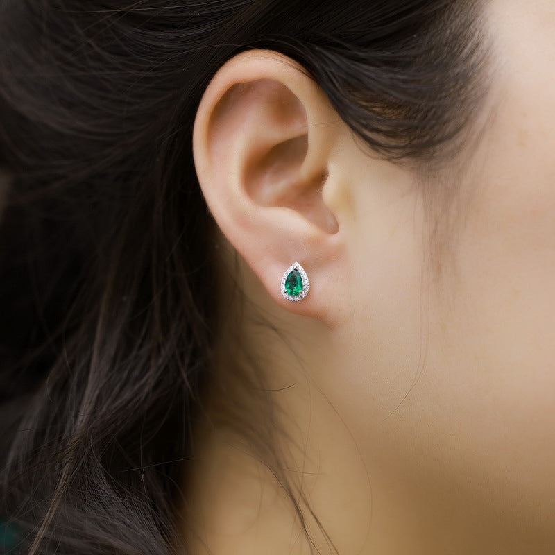S925 Sterling Silver Lab-Grown Gemstone Teardrop Stud Earrings