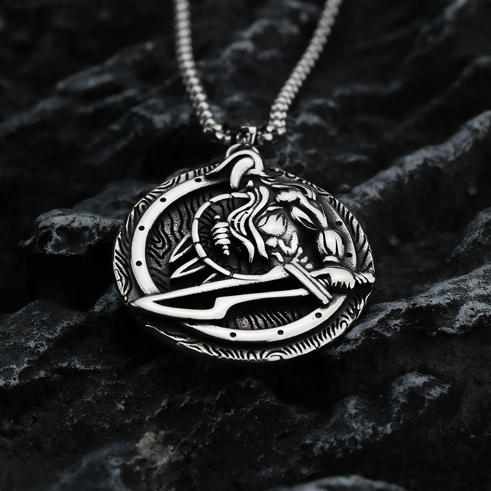 Retro Stainless Steel Men's Viking Warrior Pendant Necklace