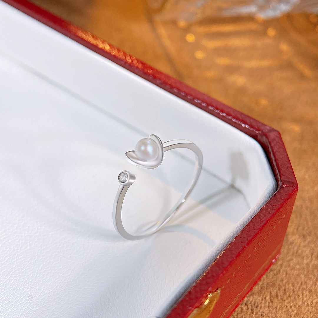 S925 Sterling Silver Freshwater Pearl Ring — Adjustable