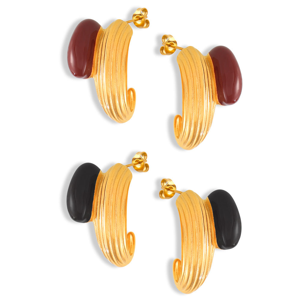 Niche Elegant British Retro Glazed Steel Earrings