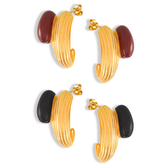 Niche Elegant British Retro Glazed Steel Earrings