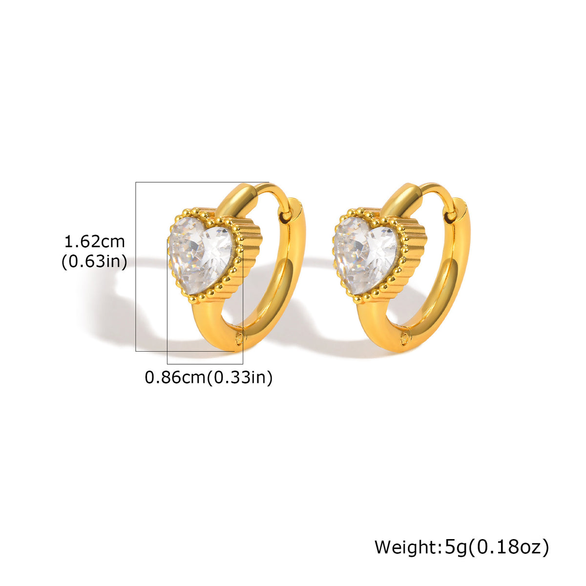 Stainless Steel Zircon Heart Earrings