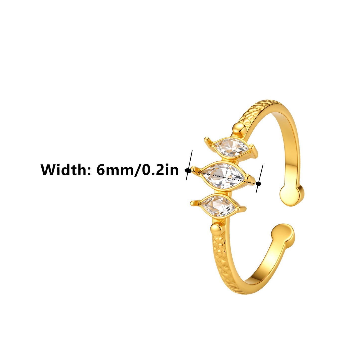 Planderful Everyday Genie Stainless Steel Adjustable Ring With Hammer Texture Three Zircon Unisex Personalized Jewelry