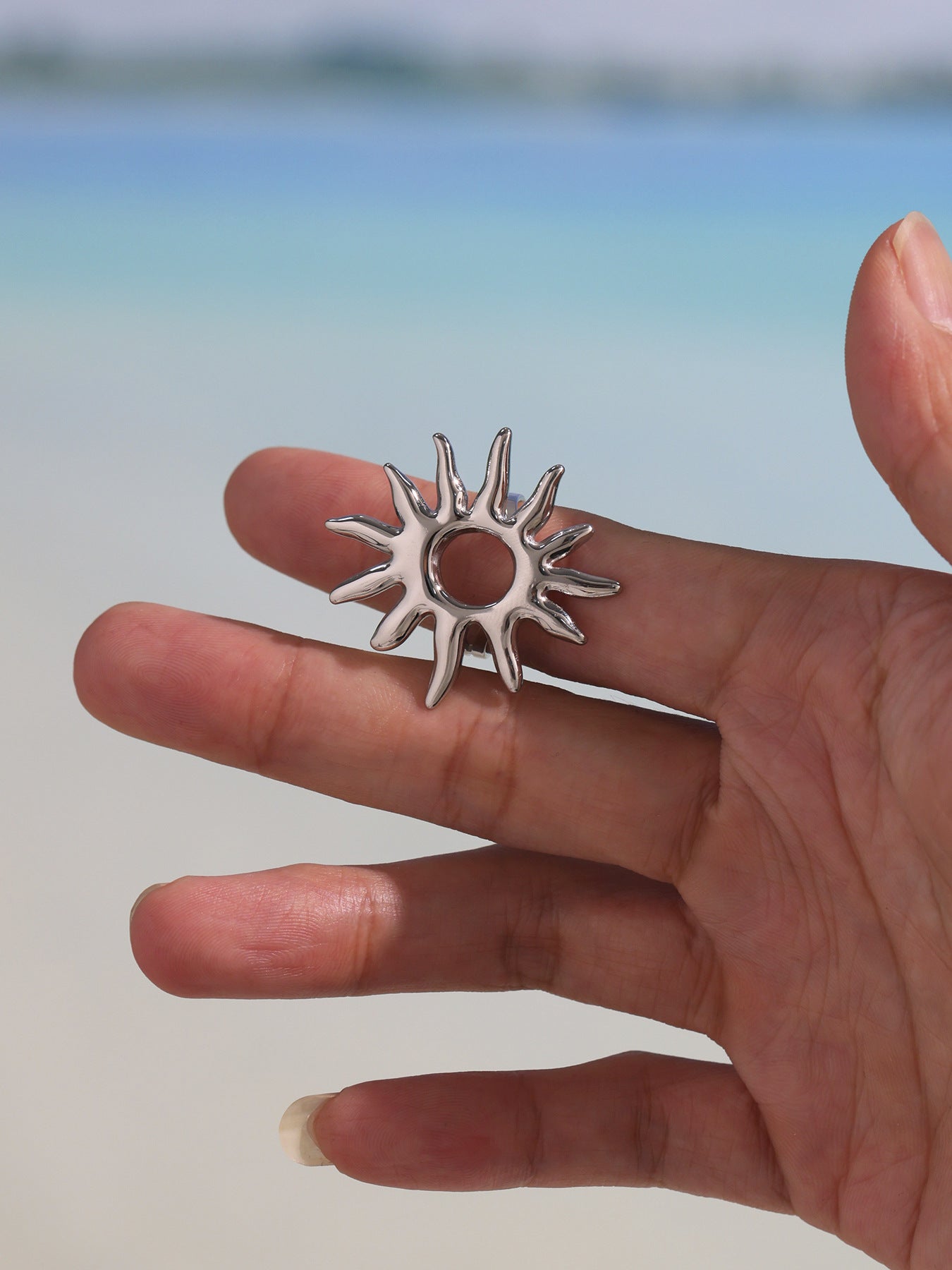 Planderful Golden Sun Ring Open Index Finger 18k Gold Plated