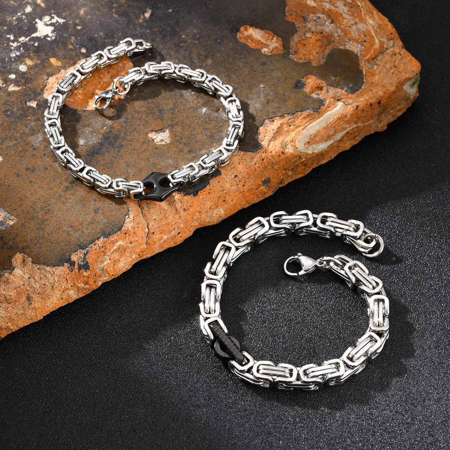 Planderful Stainless Steel Byzantine Chain Bracelet for Men