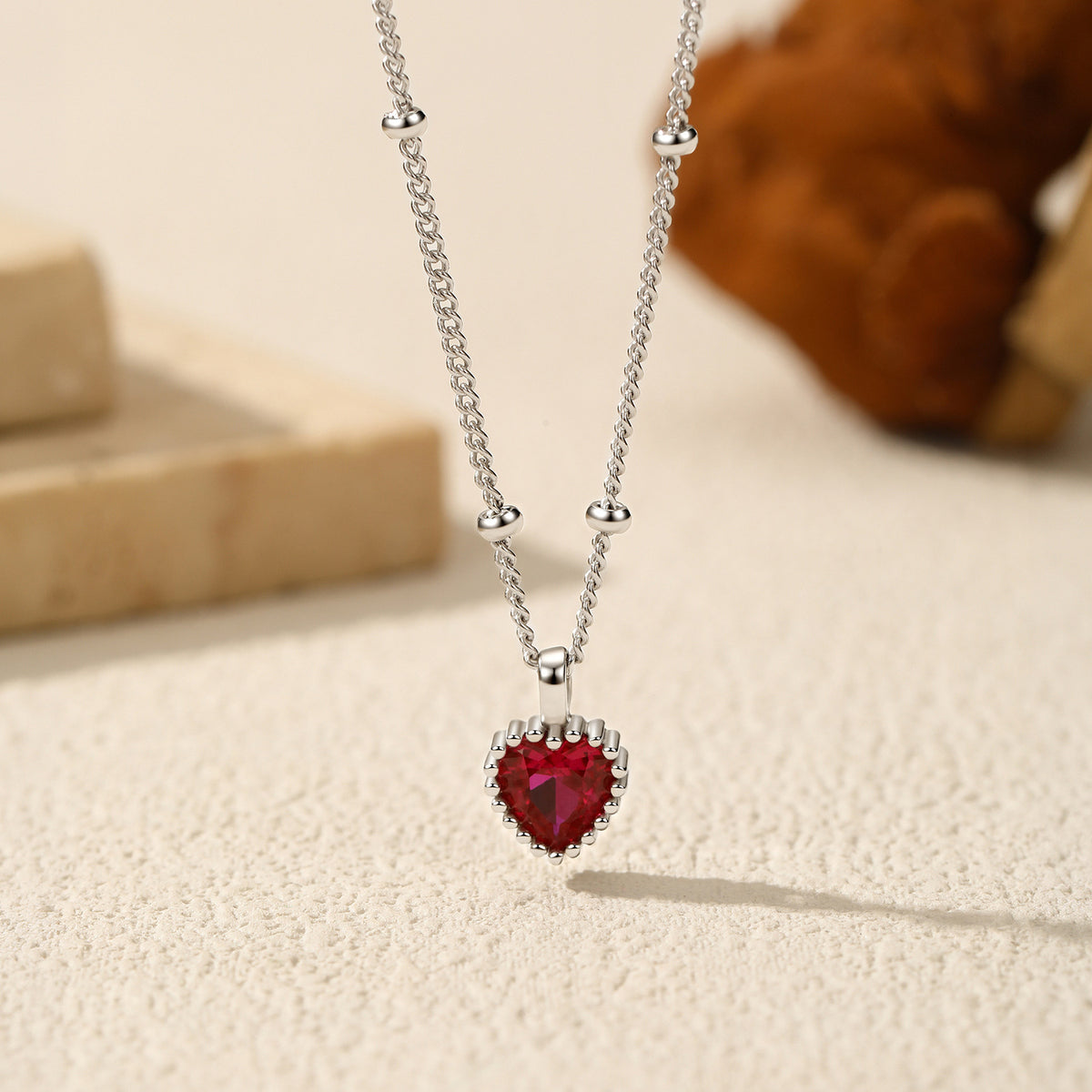 925 Sterling Silver Red Heart Necklace