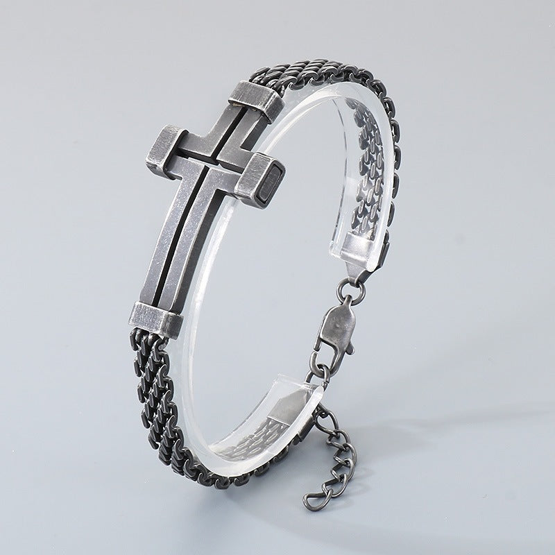Men Wear – Stainless Steel Curved Bar Hollow Cross Men's Bracelet Can Be Adjusted