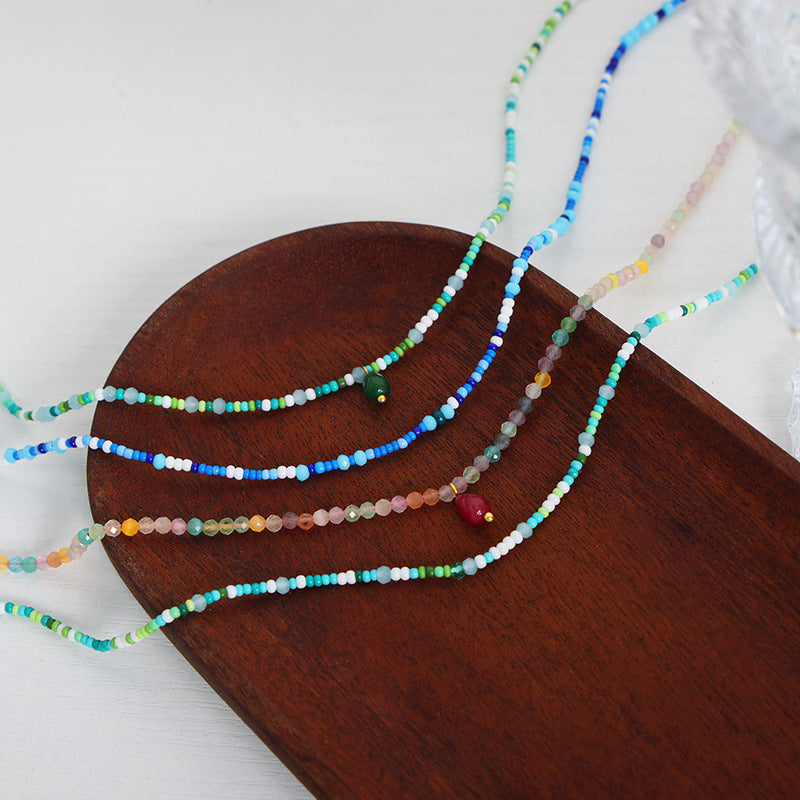 Exquisite Handmade Agate Drop Necklace with Crystal Beads