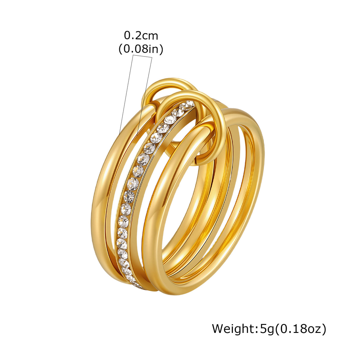 Stainless Steel Women's Index Finger Ring Cold Wind Multi- Rhinestone Steel +