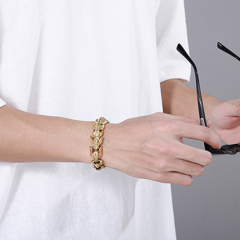 Multi-Color Titanium Steel Men's Bracelet with Vacuum Electroplating - European and American Style Dominant Leader Trend