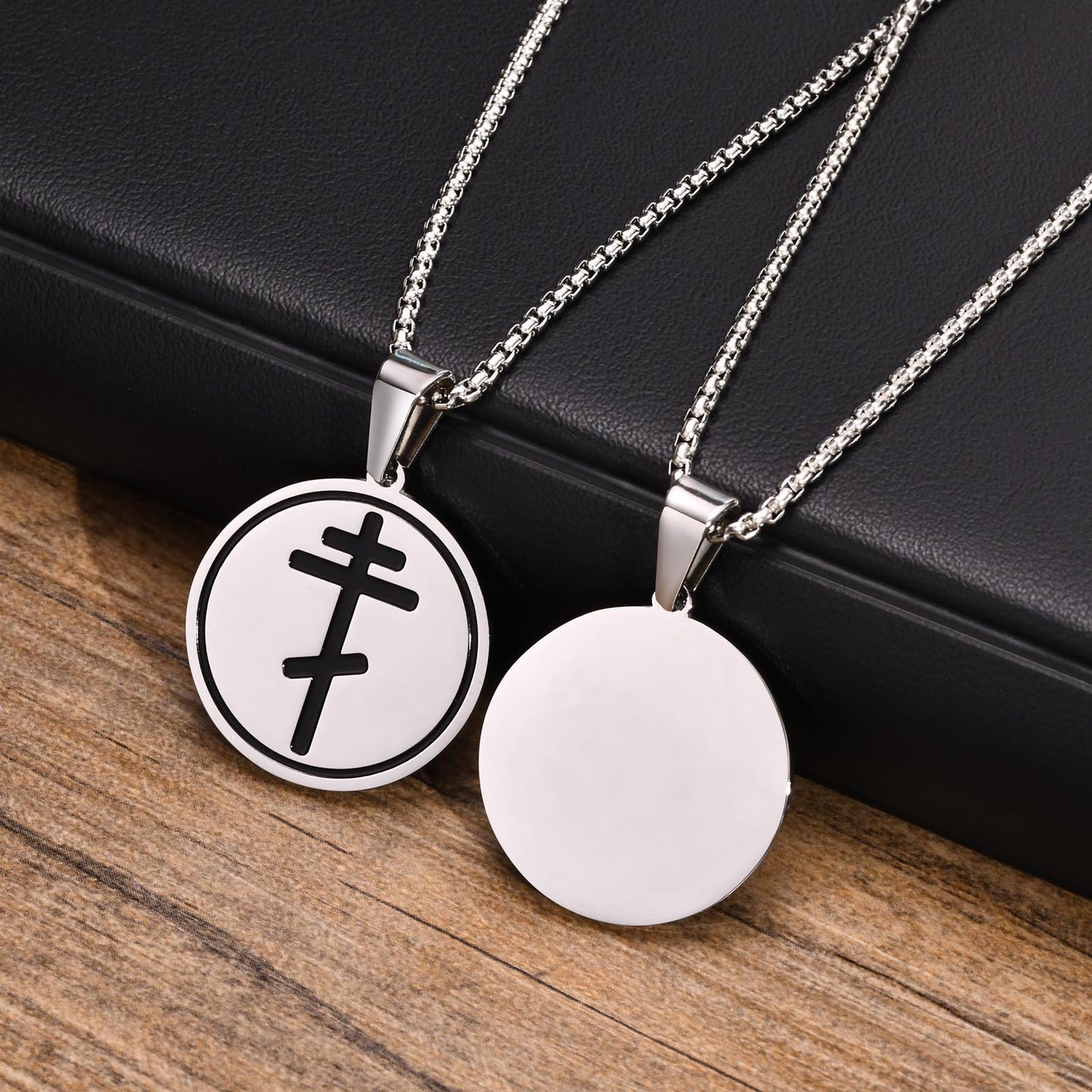 Cross-Border Stainless Steel Round Pendant Necklace for Men