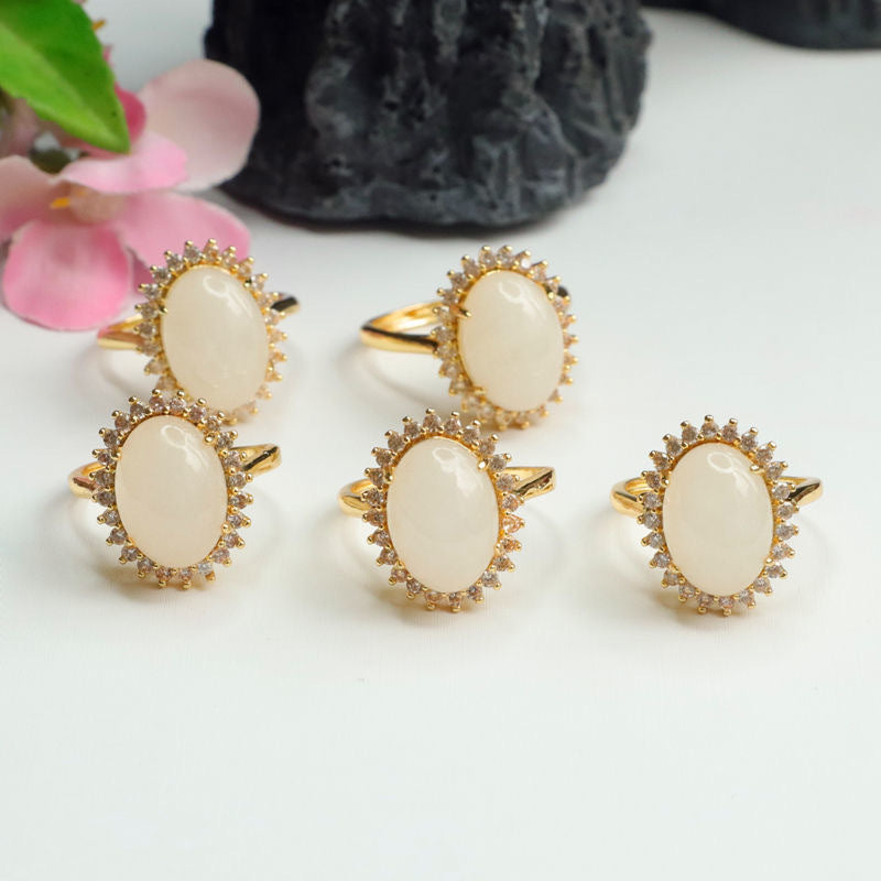 White Hetian Jade Oval Ring