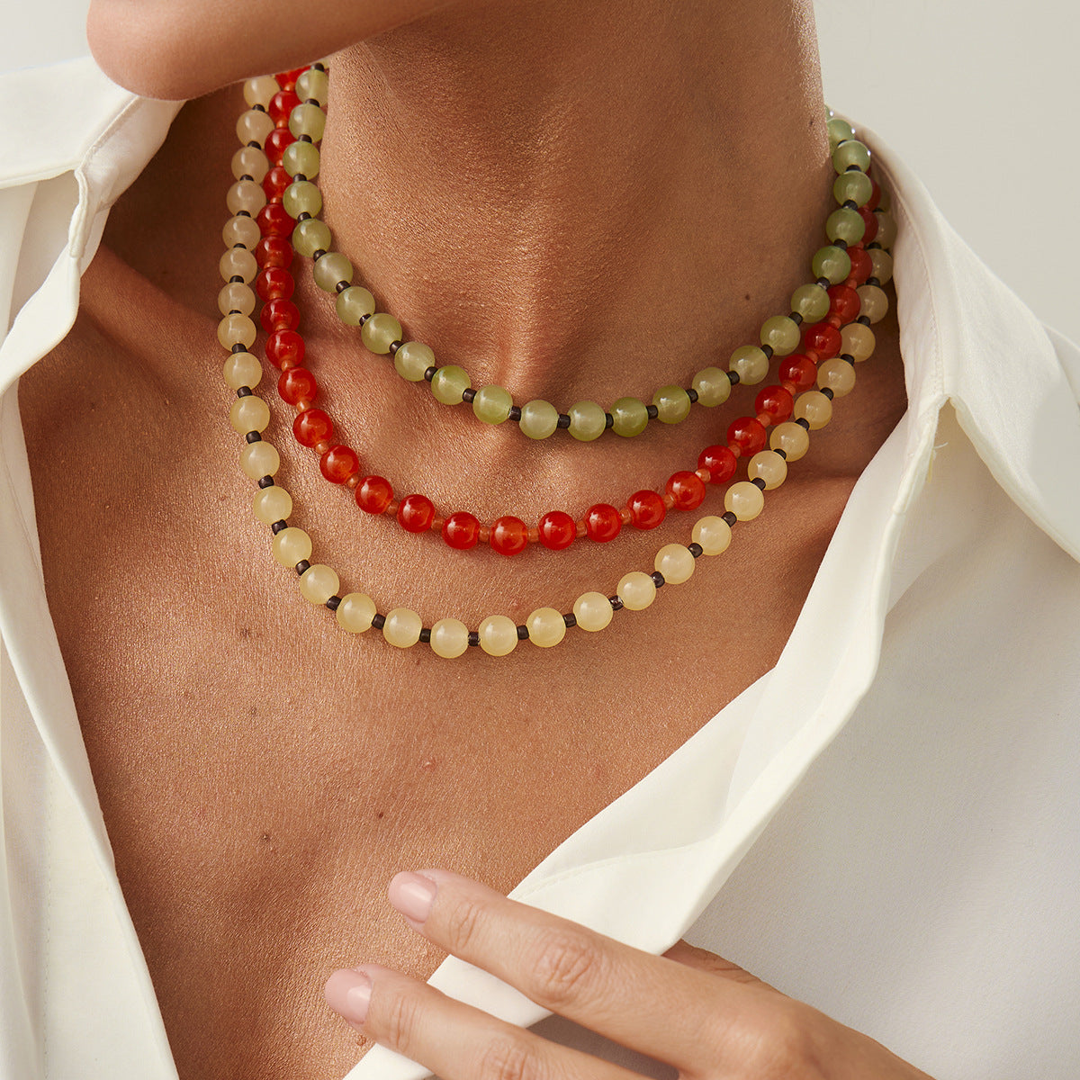 Ethnic Color Bead Collarbone Necklace