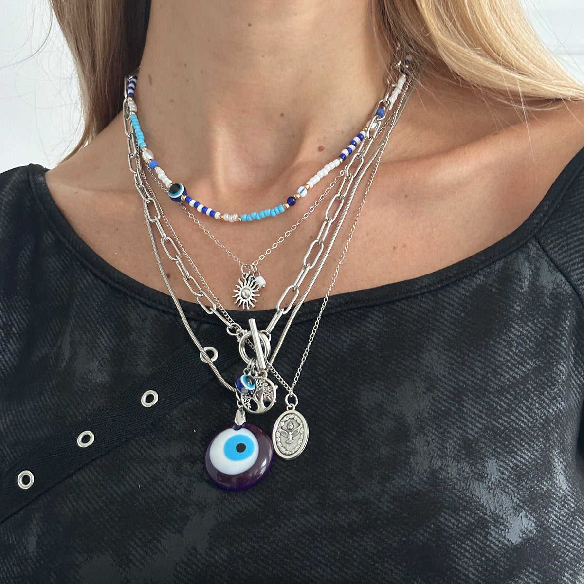 Evil Eye & Tree of Life Layered Necklace