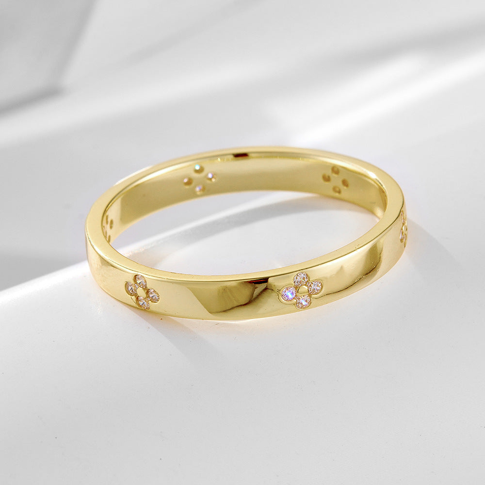 Four-Leaf Clover Sterling Silver Ring Zircon Ring Jewelry