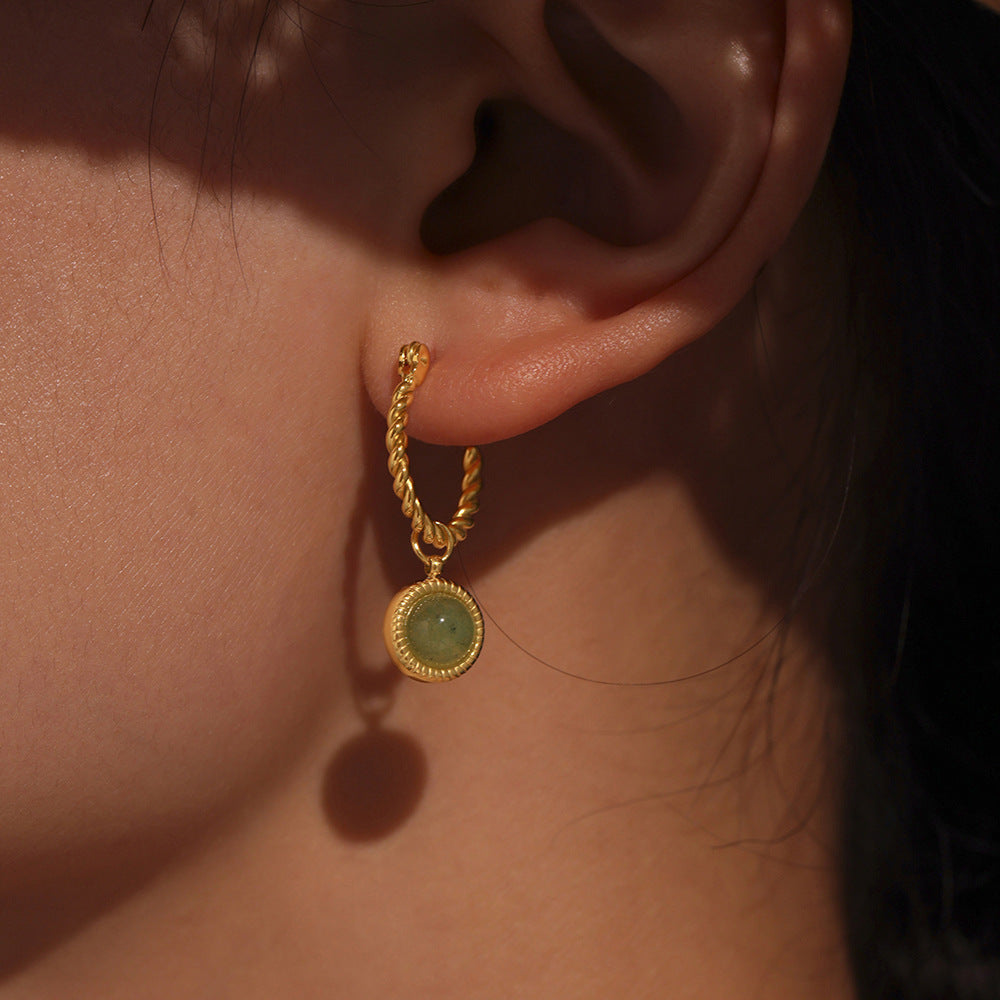 Planderful Green Agate Twist Earrings Gold Plated For Women