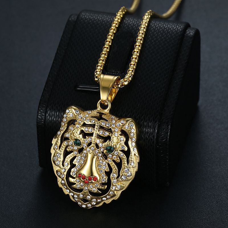 Rhinestone Necklace - Statement Tiger Head Pendant